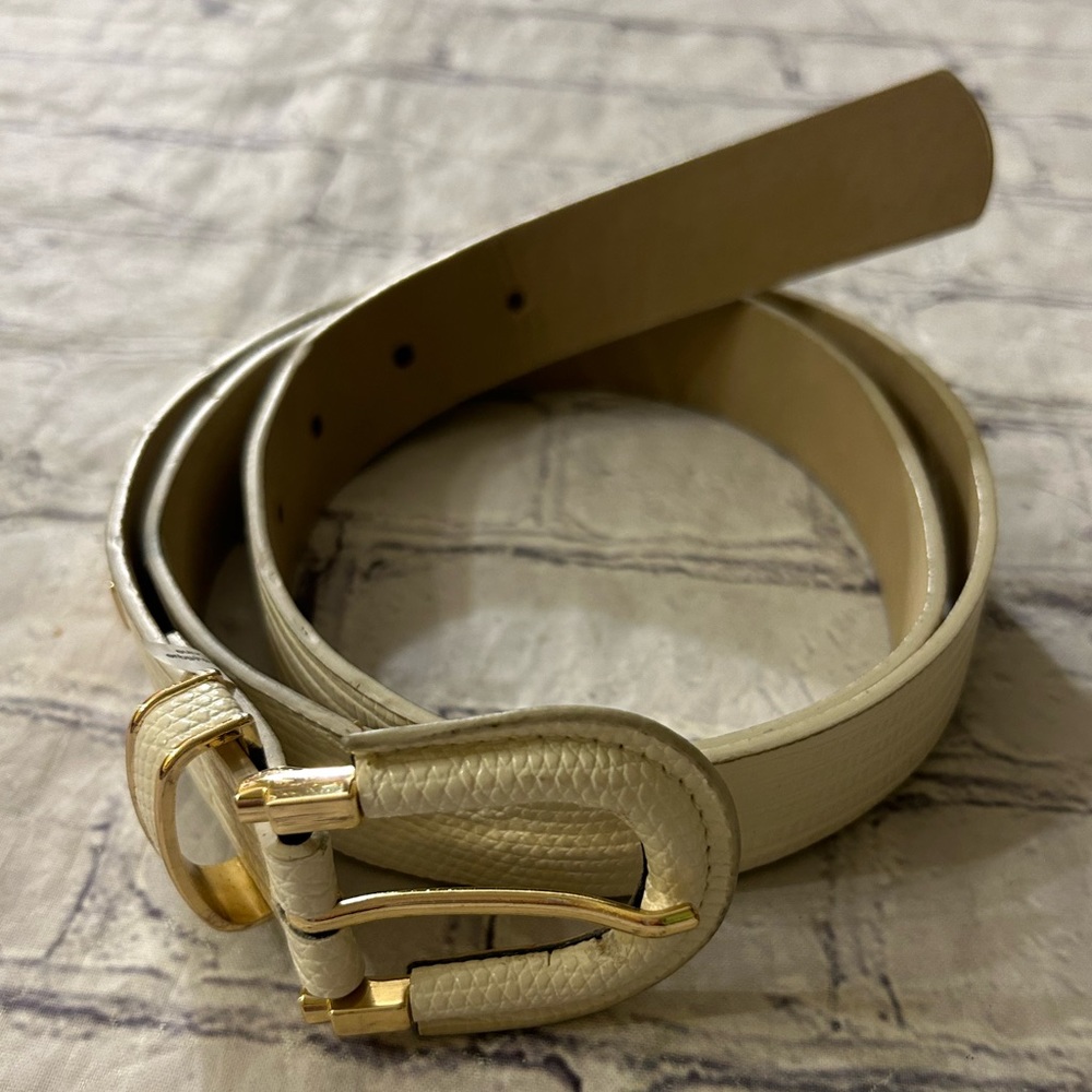 STEVE MADDEN IVORY FAUX SKIN PRINT WITH GOLD TONE ACCENTS WOMENS BELT SIZE LARGE